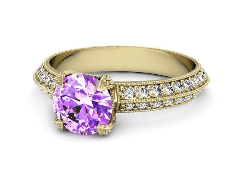 Pierścionek ametyst i brylanty żółte złoto - p16288zat — zdjęcie 5
