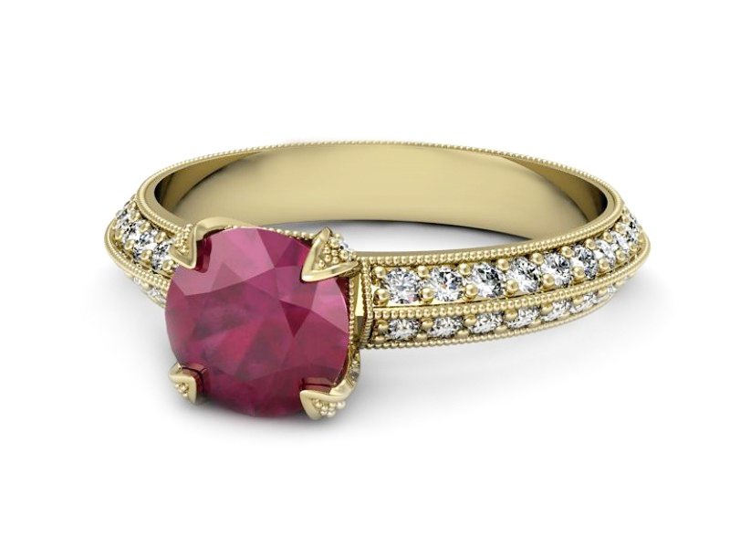 Pierścionek z rubinem i brylantami żółte złoto - p16288zr — zdjęcie 5
