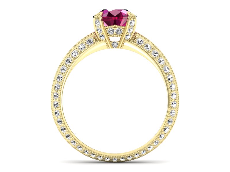 Pierścionek z rubinem i brylantami żółte złoto - p16288zr — zdjęcie 2