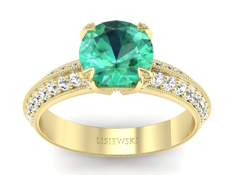 Złoty pierścionek ze szmaragdem i diamentami - p16288zsm