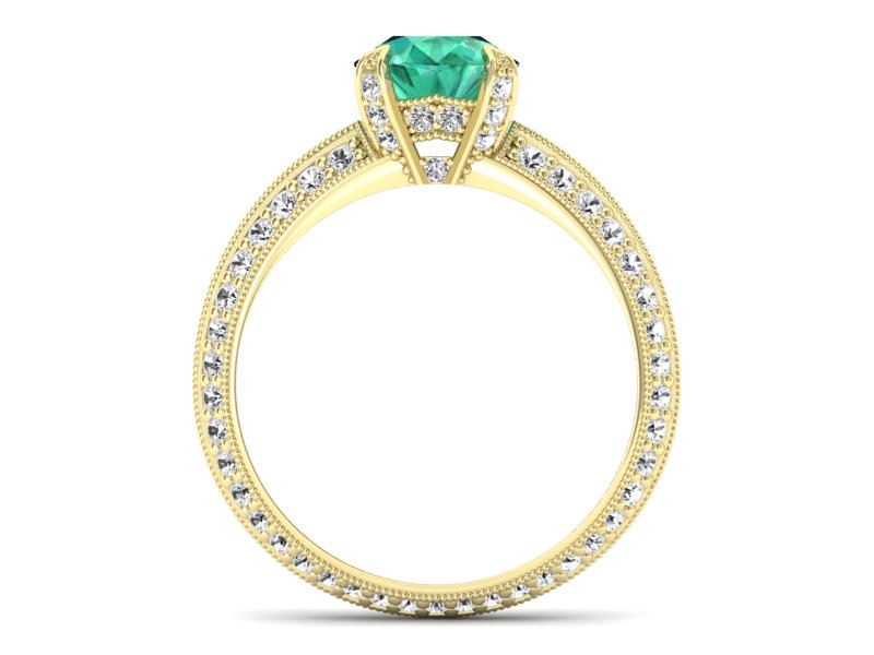 Złoty pierścionek ze szmaragdem i diamentami - p16288zsm — zdjęcie 2