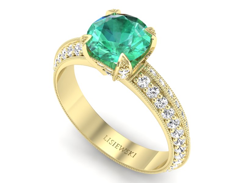 Złoty pierścionek ze szmaragdem i diamentami - p16288zsm — zdjęcie 3