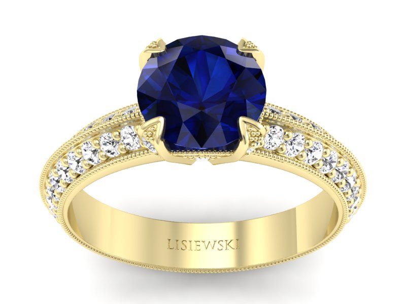 Złoty pierścionek z szafirem i diamentami - p16288zsz