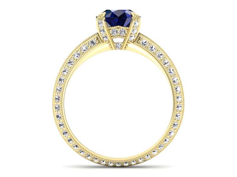 Złoty pierścionek z szafirem i diamentami - p16288zsz — zdjęcie 2