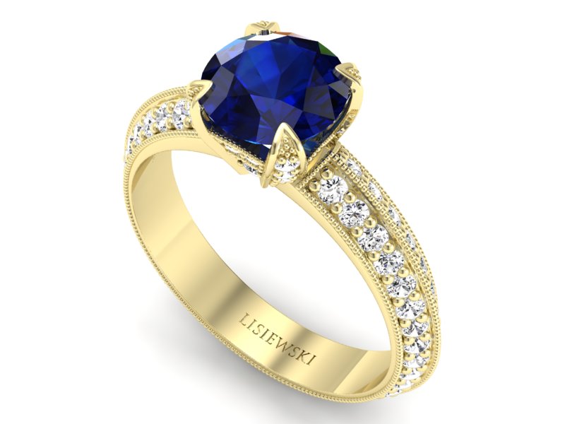 Złoty pierścionek z szafirem i diamentami - p16288zsz — zdjęcie 3