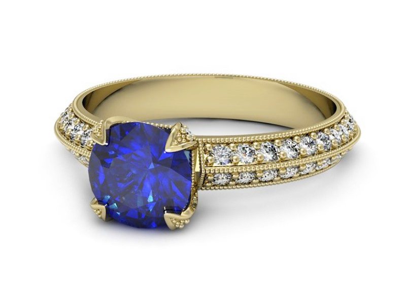 Pierścionek z szafirem z brylantami żółte złoto - p16288zszc — zdjęcie 5