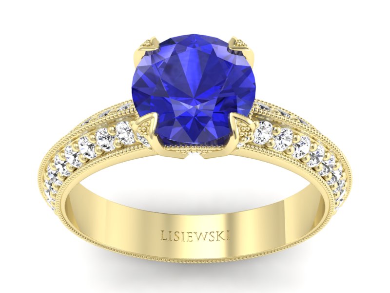 Pierścionek z szafirem z brylantami żółte złoto - p16288zszc