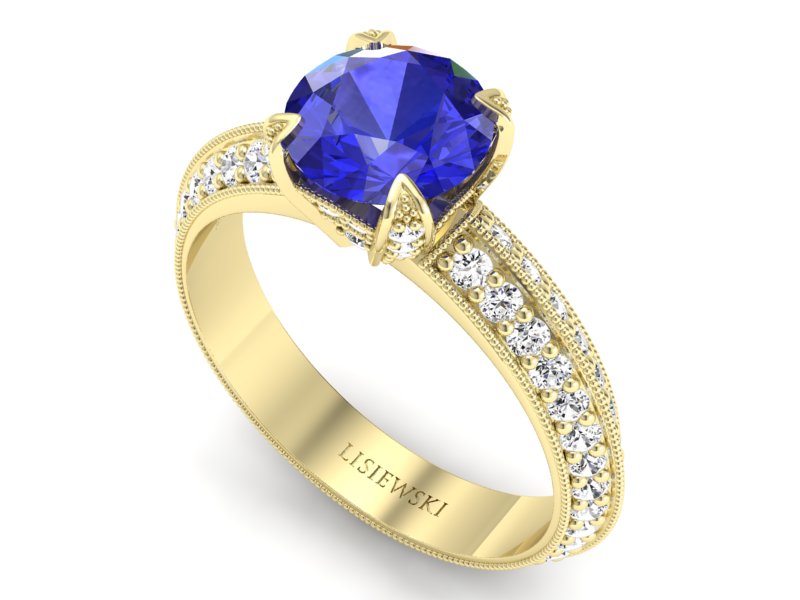 Pierścionek z szafirem z brylantami żółte złoto - p16288zszc — zdjęcie 3