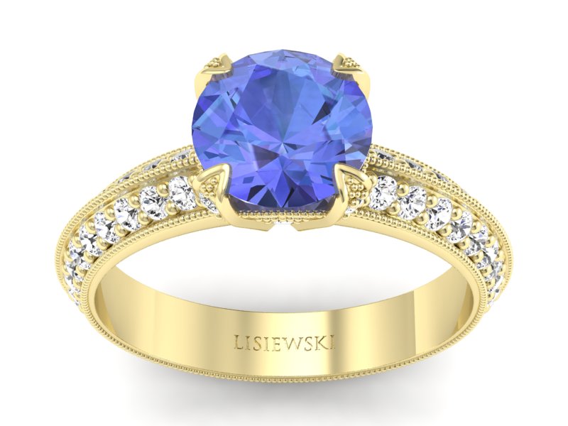 Pierścionek z tanzanitem i brylantami żółte złoto - p16288zt