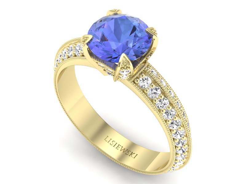 Pierścionek z tanzanitem i brylantami żółte złoto - p16288zt — zdjęcie 3