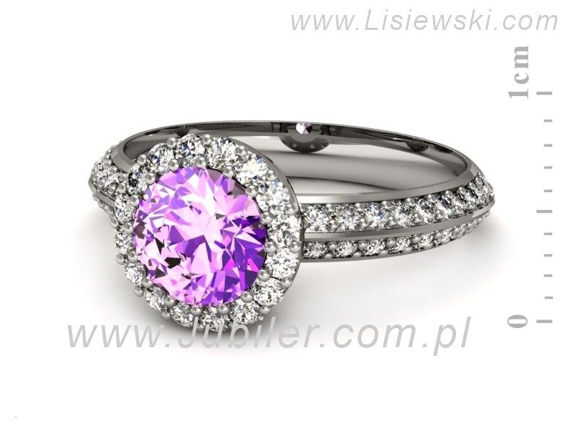 Złoty pierścionek z ametystem i brylantami - p16289bat — zdjęcie 2