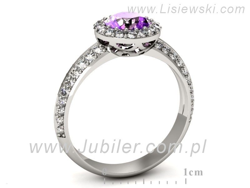 Złoty pierścionek z ametystem i brylantami - p16289bat — zdjęcie 3