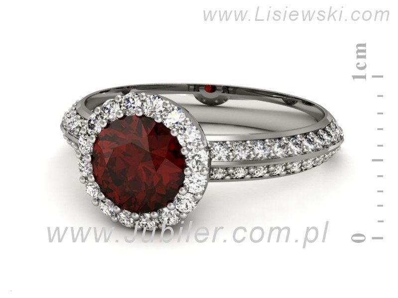 Pierścionek białe złoto z granatem i brylantami - p16289bgr — zdjęcie 2