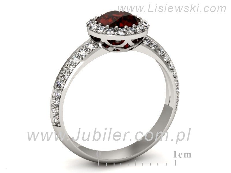 Pierścionek białe złoto z granatem i brylantami - p16289bgr — zdjęcie 3