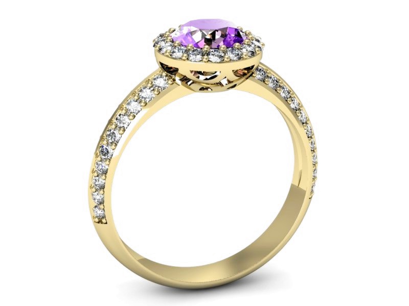 Pierścionek z ametystem i diamentami żółte złoto - p16289zat — zdjęcie 3