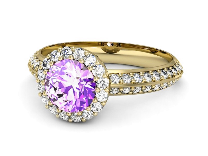 Pierścionek z ametystem i diamentami żółte złoto - p16289zat — zdjęcie 2