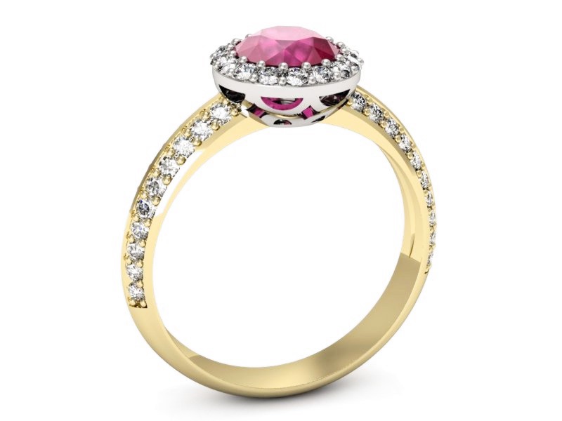 Złoty pierścionek z rubinem i diamentem - p16289zbr — zdjęcie 3