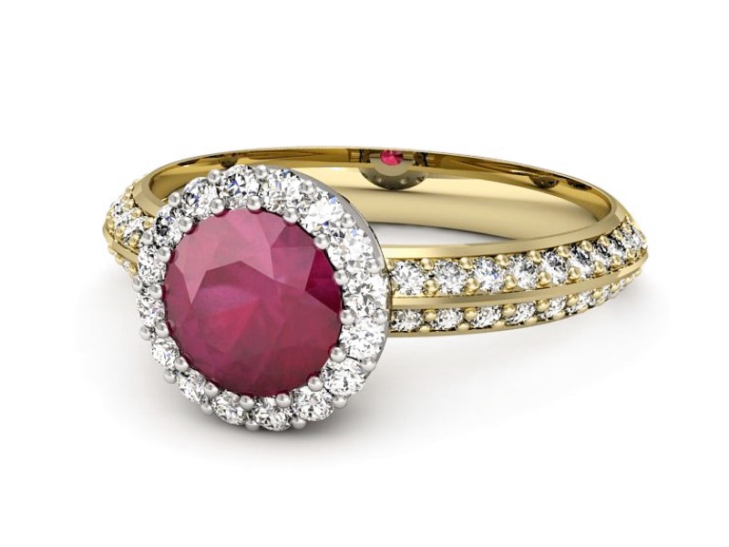 Złoty pierścionek z rubinem i diamentem - p16289zbr — zdjęcie 2