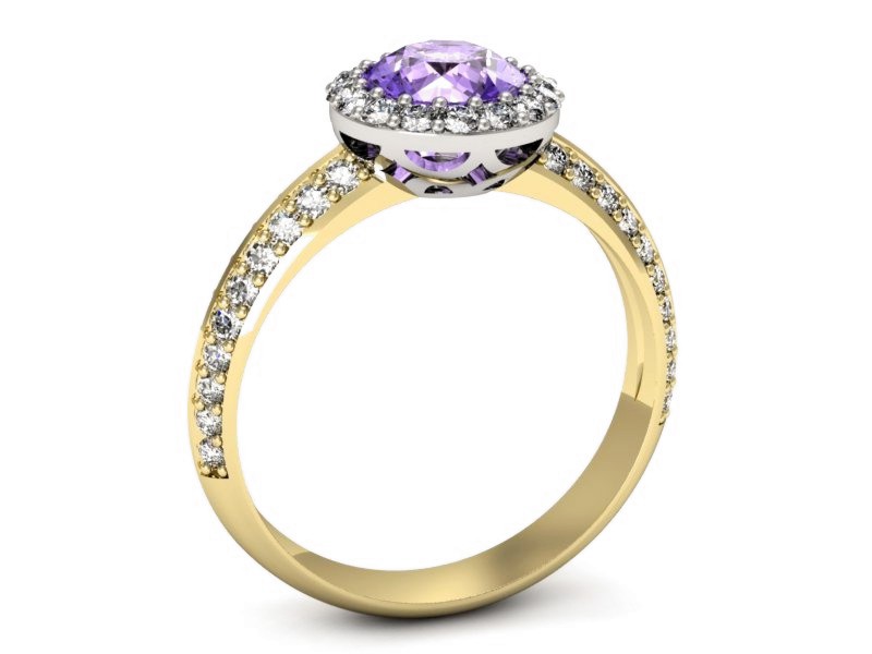 Złoty pierścionek z tanzanitem i brylantami - p16289zbt — zdjęcie 3