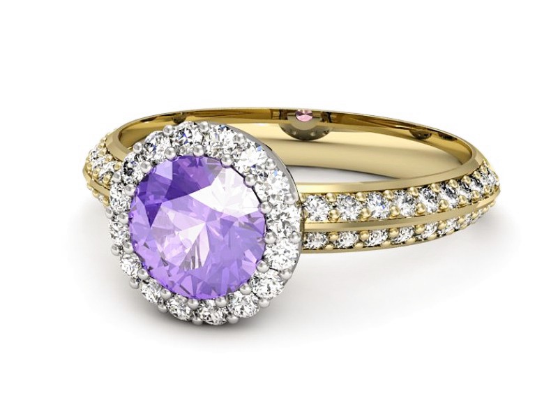 Złoty pierścionek z tanzanitem i brylantami - p16289zbt — zdjęcie 2