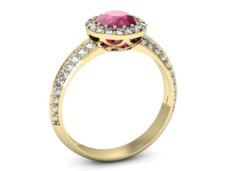 Pierścionek z rubinem i brylantami żółte złoto - p16289zr — zdjęcie 3