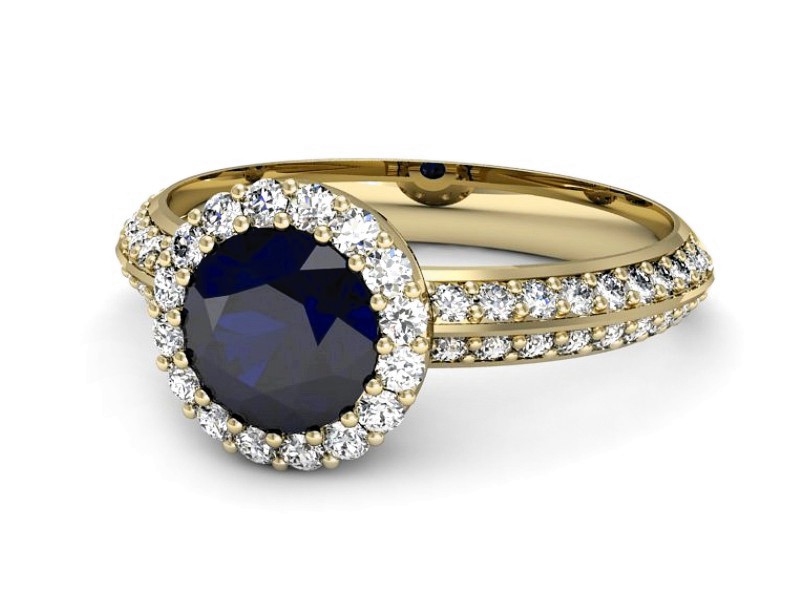 Złoty pierścionek z szafirem i diamentami - p16289zsz — zdjęcie 2