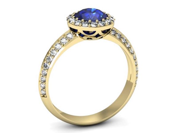 Złoty pierścionek z szafirem i diamentami - p16289zszc