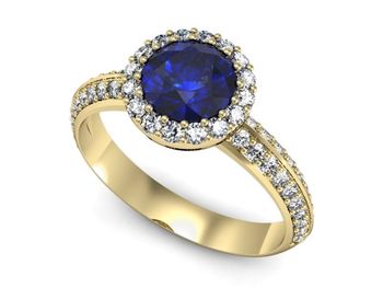 Złoty pierścionek z szafirem i diamentami - p16289zszc - 1