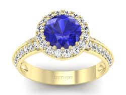 Złoty pierścionek z szafirem i diamentami - p16289zszc