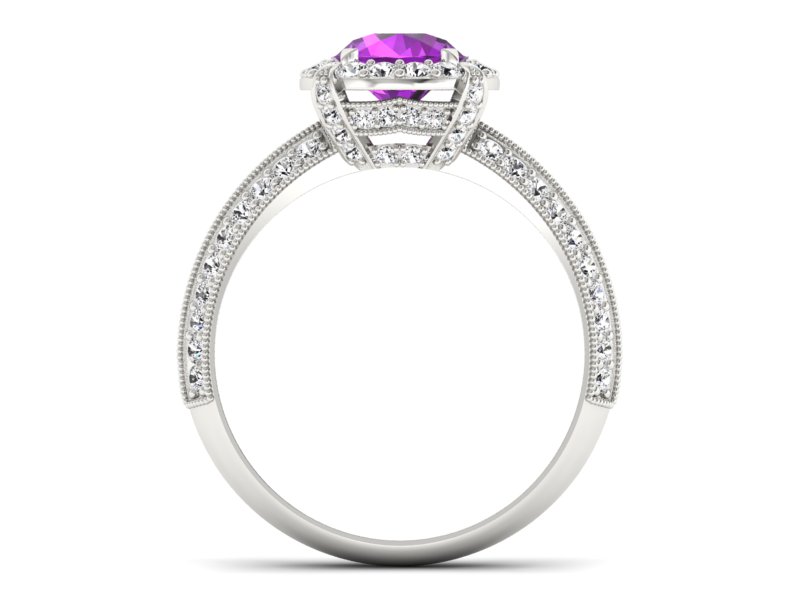 Złoty pierścionek z ametystem i brylantami - p16290bat — zdjęcie 2