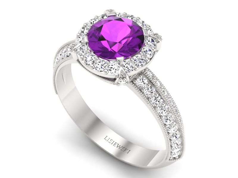 Złoty pierścionek z ametystem i brylantami - p16290bat — zdjęcie 3