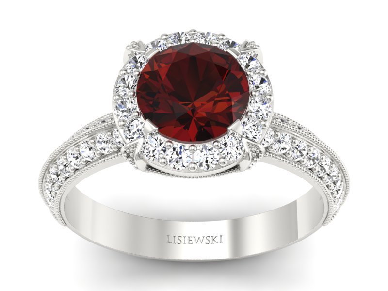 Złoty pierścionek z granatem i brylantami - p16290bgr