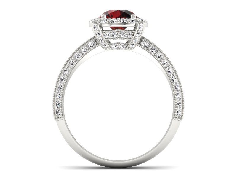 Złoty pierścionek z granatem i brylantami - p16290bgr — zdjęcie 2