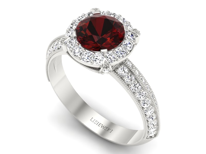 Złoty pierścionek z granatem i brylantami - p16290bgr — zdjęcie 3