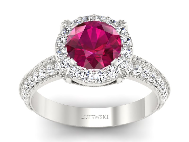 Pierścionek z rubinem i brylantami białe złoto - p16290br