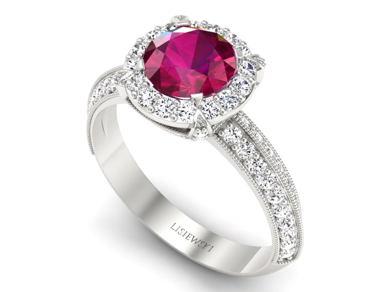 Pierścionek z rubinem i brylantami białe złoto - p16290br — zdjęcie 3