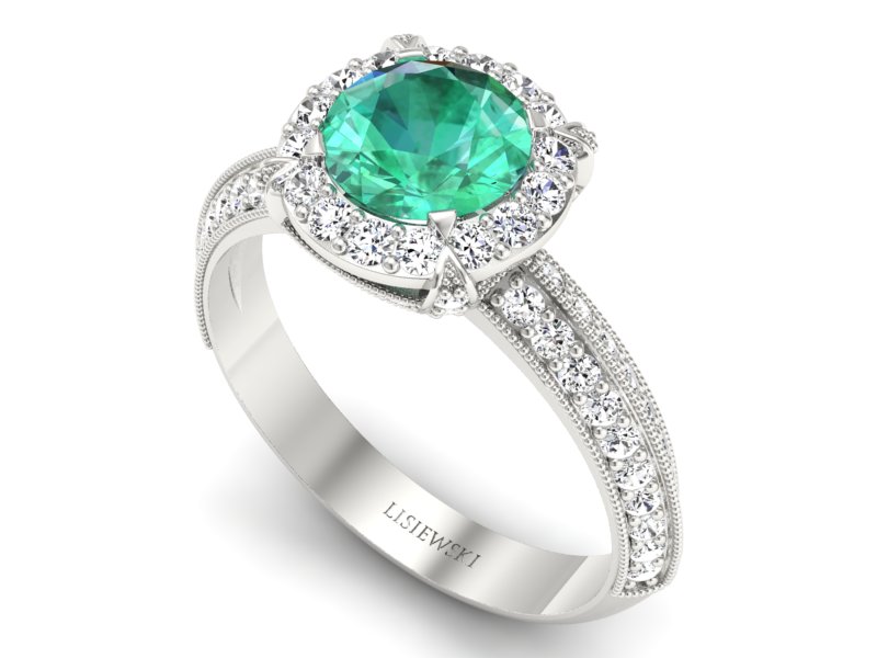 Złoty pierścionek ze szmaragdem i brylantami - p16290bsm — zdjęcie 3