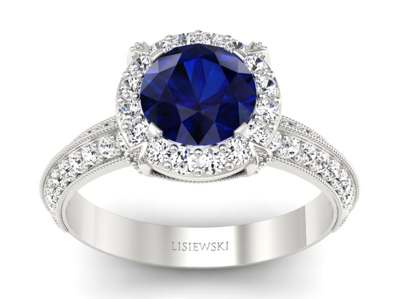 Pierścionek z szafirem i brylantami białe złoto - p16290bsz