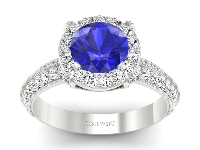 Złoty pierścionek z szafirem i brylantami - p16290bszc