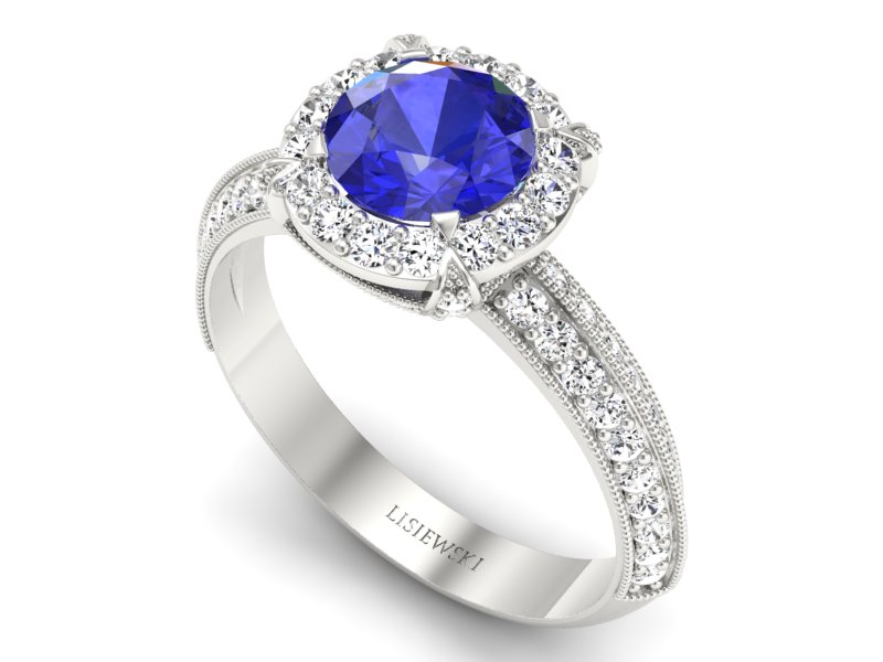 Złoty pierścionek z szafirem i brylantami - p16290bszc — zdjęcie 3