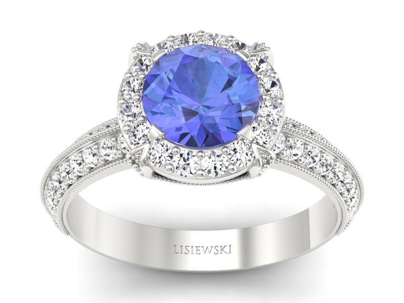 Pierścionek z tanzanitem białe złoto z brylantami - p16290bt