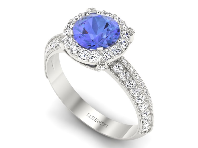 Pierścionek z tanzanitem białe złoto z brylantami - p16290bt — zdjęcie 3