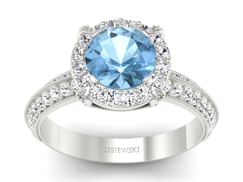 Pierścionek z topazem i brylantami białe złoto - p16290btp