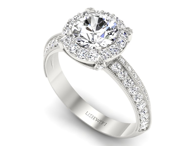 Złoty pierścionek z brylantami białe złoto - p16290bV — zdjęcie 3