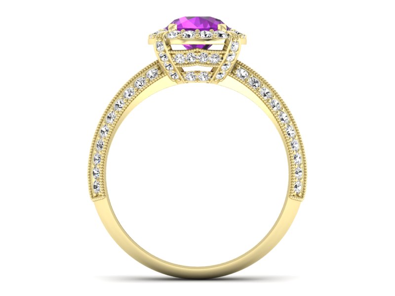 Pierścionek ametyst i brylanty żółte złoto - p16290zat — zdjęcie 2