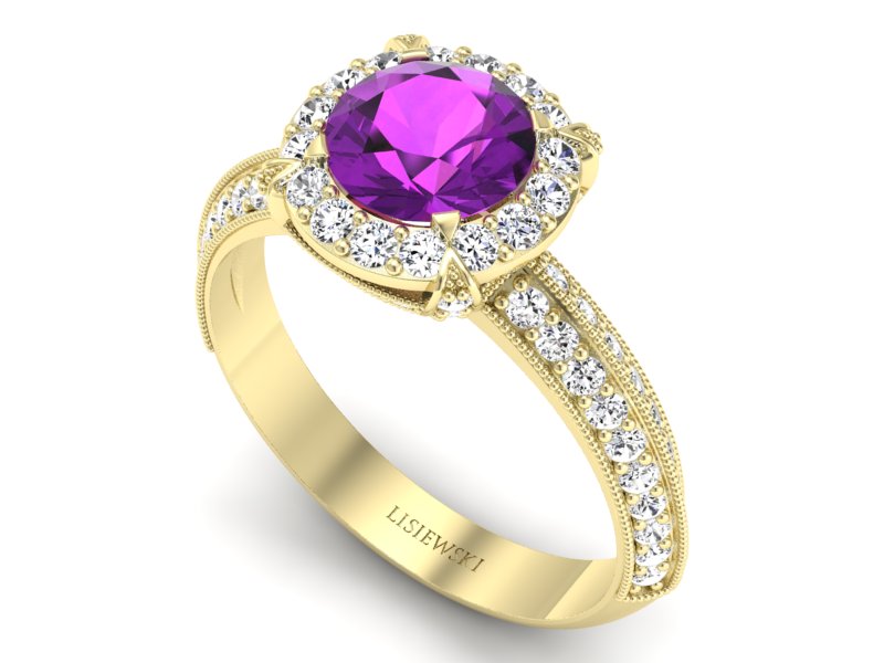 Pierścionek ametyst i brylanty żółte złoto - p16290zat — zdjęcie 3