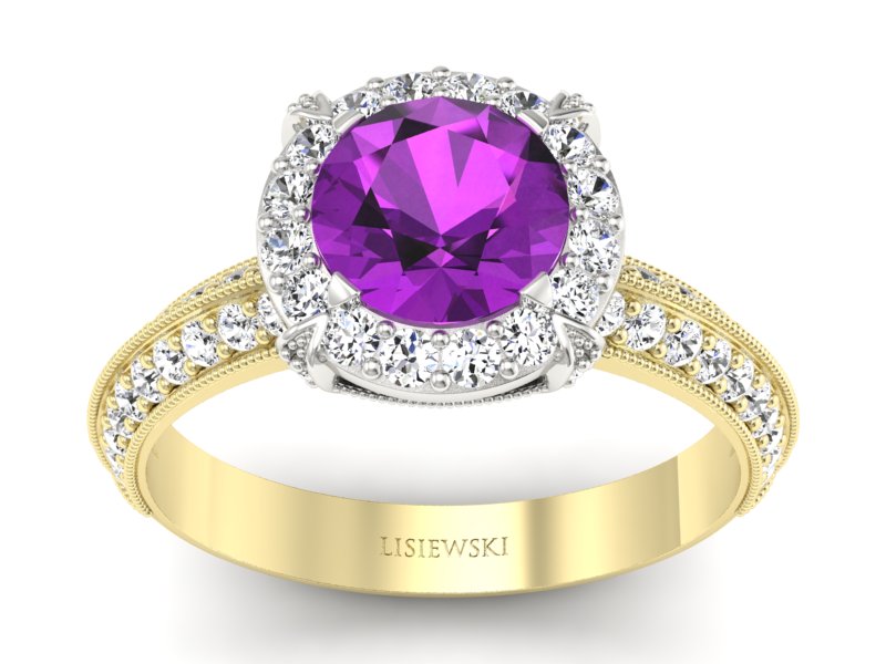 Złoty pierścionek ametyst brylanty złoto - p16290zbat