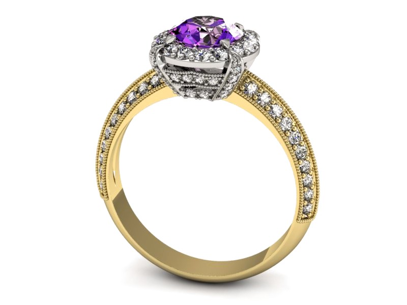 Złoty pierścionek ametyst brylanty złoto - p16290zbat — zdjęcie 5