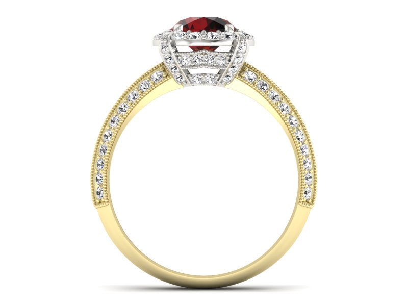 Złoty pierścionek z granatem i diamentami - p16290zbgr — zdjęcie 2