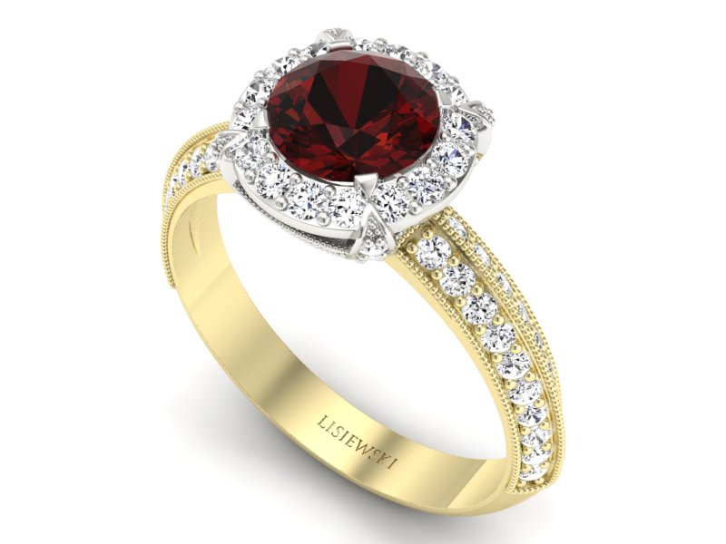 Złoty pierścionek z granatem i diamentami - p16290zbgr — zdjęcie 3